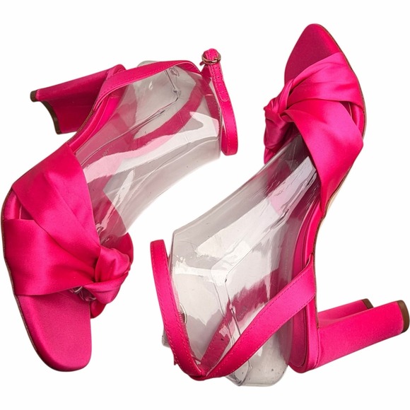 Antonio Melani Tess Fuchsia Satin Bow Ankle Strap Block Heel Sandals 8.5 Wedding - Picture 8 of 11